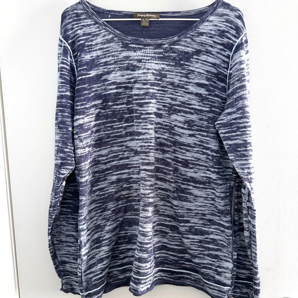 Tommy Bahama Space Dye Long Sleeve Top Blue Gray Scoop Neck Knit Women’s XL